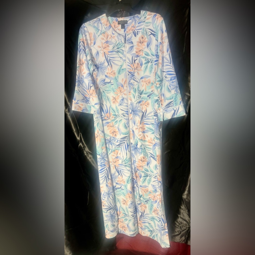 NWT! Miss Elaine Relax Wo Sz Small Tropical Floral PrintHouse Coat